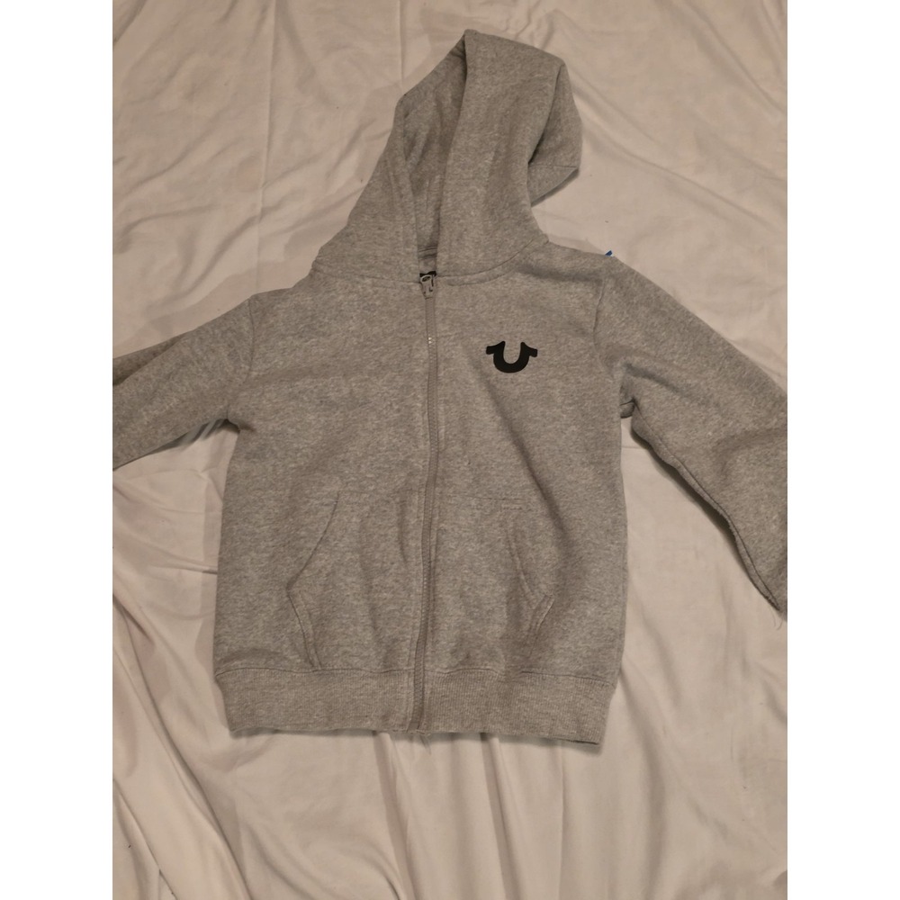 True Religion C H ilds Hoodie. Gray‎ With Full Iron On On Back. Symbol On Front.